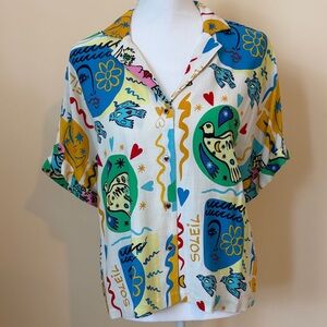 Rose & Olive Resort Multicolor Graphic Shirt Sz S